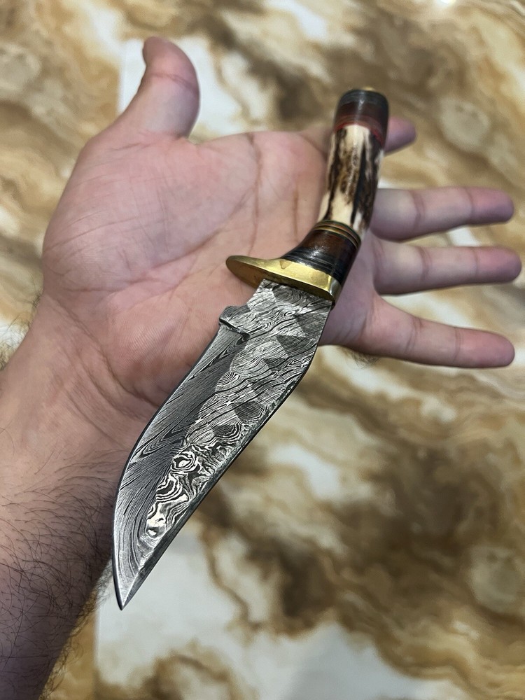 USA Hunter-Skinner Knife, Custom Stag Handle Original Leather Sheath