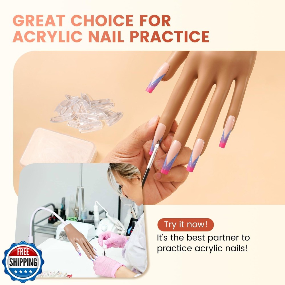 100PCS Replacement Nail Tips for Practice Hand - Clear Refill Acr