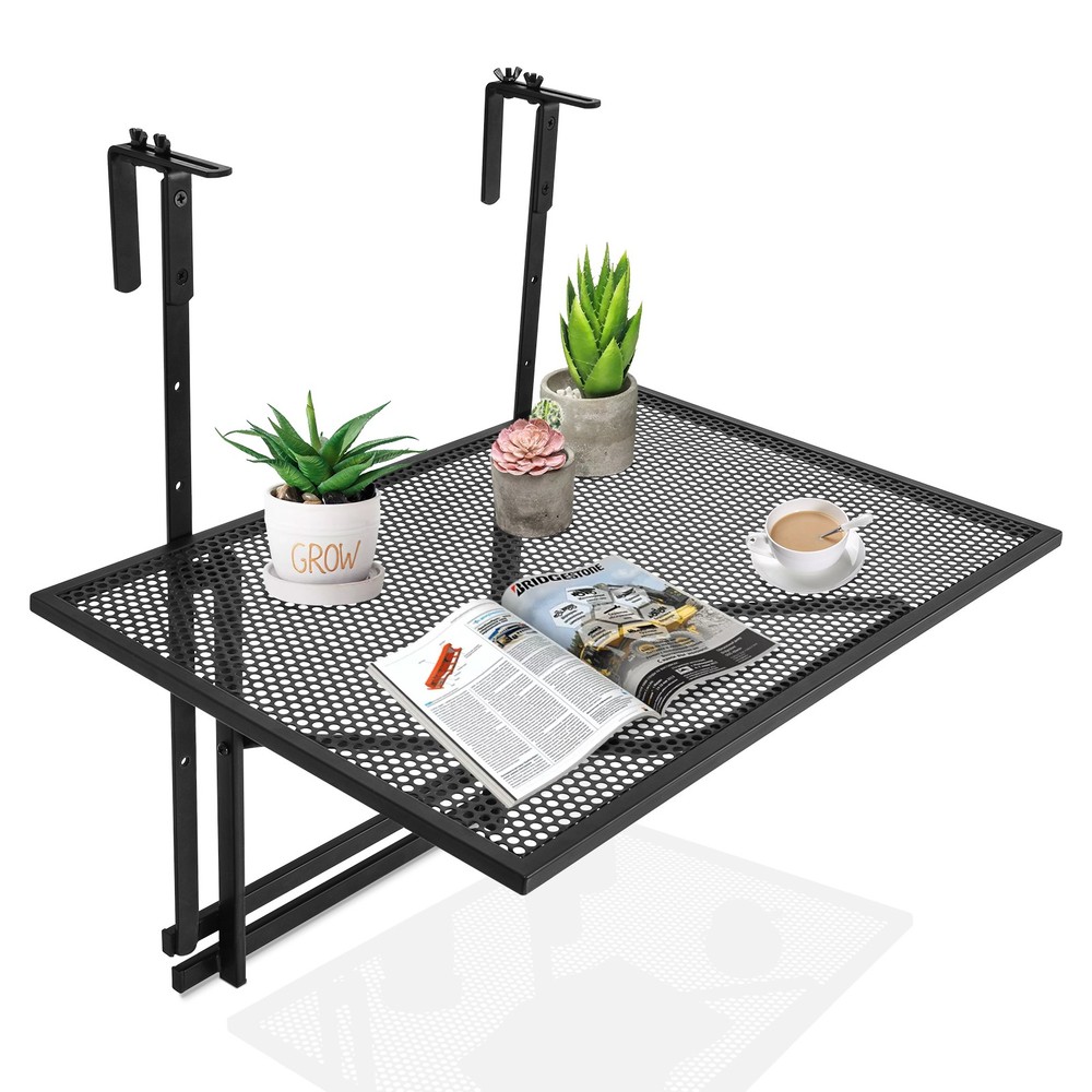 Patiojoy Folding Hanging Table Adjustable Balcony Railing Table Patio Deck Black