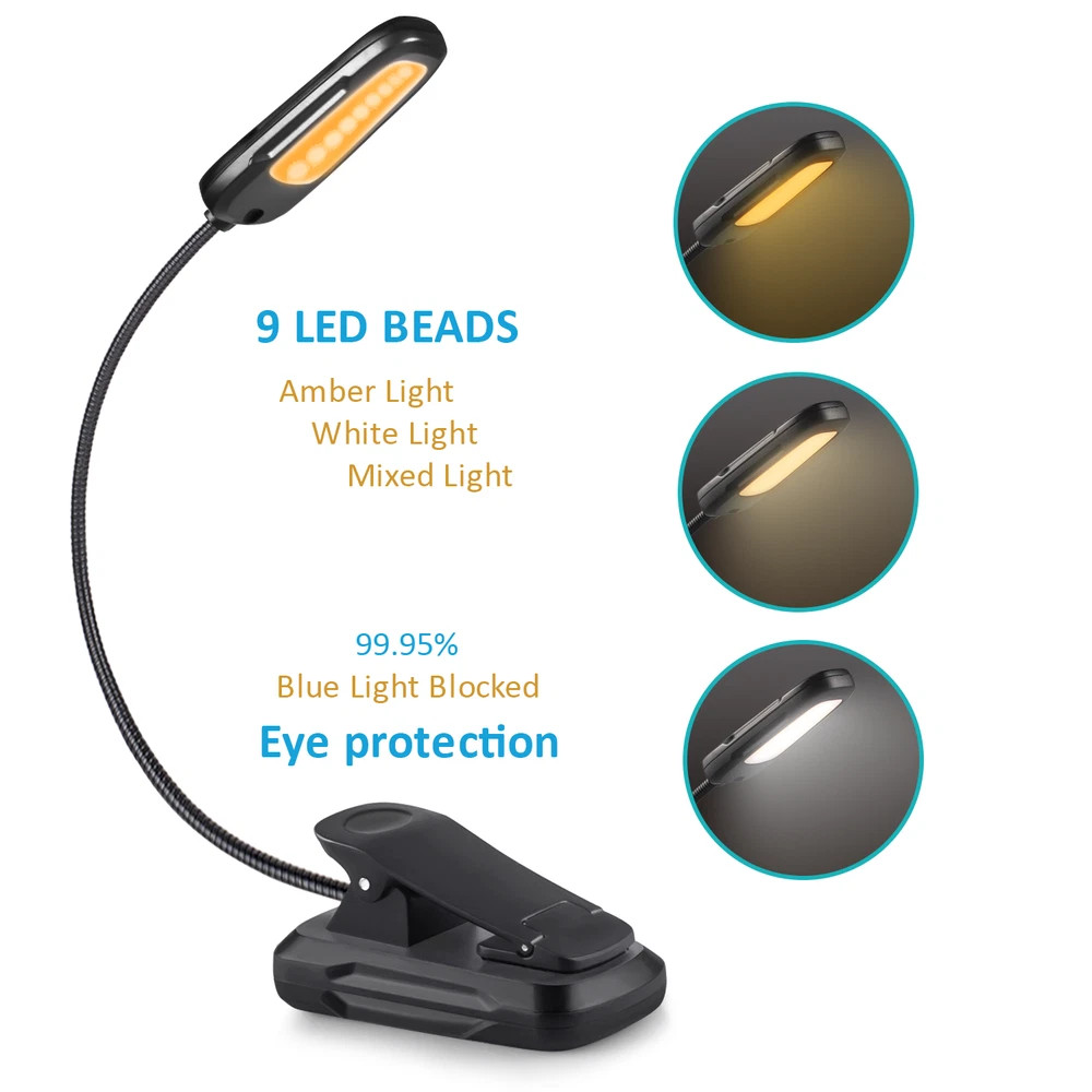 LED Book Light Flexible Rechargeable With 3 Light Modes Easy Clip Reading Lamp