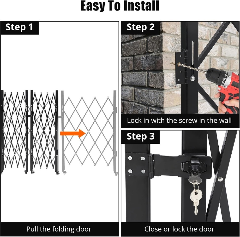 Folding Security Gate Folding Door Gate 61"x122" Expandable Safety Barrier Gate