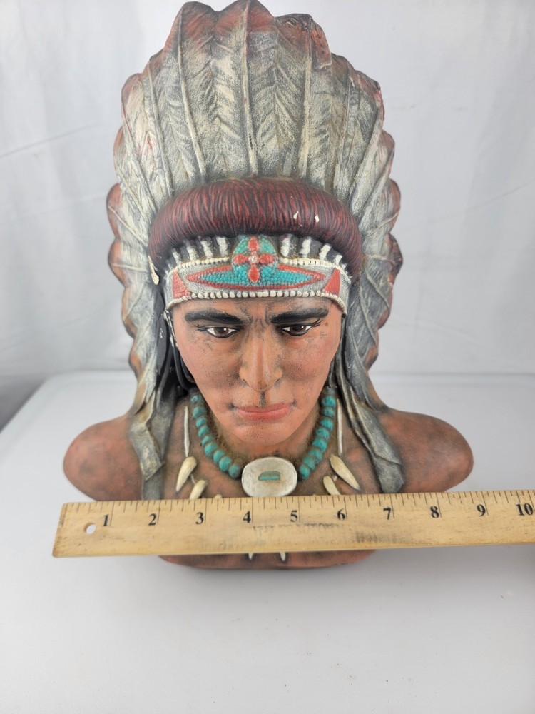 12" Native American Chief Warrior Head Bust Ceramic