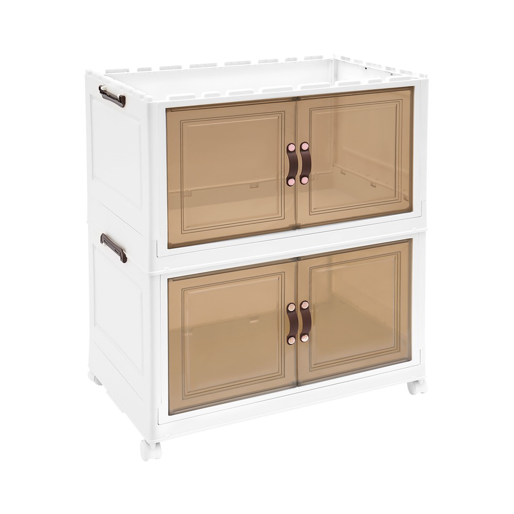 3PCS Foldable Storage Cabinets, Stackable Storage Containers w/ Wheels