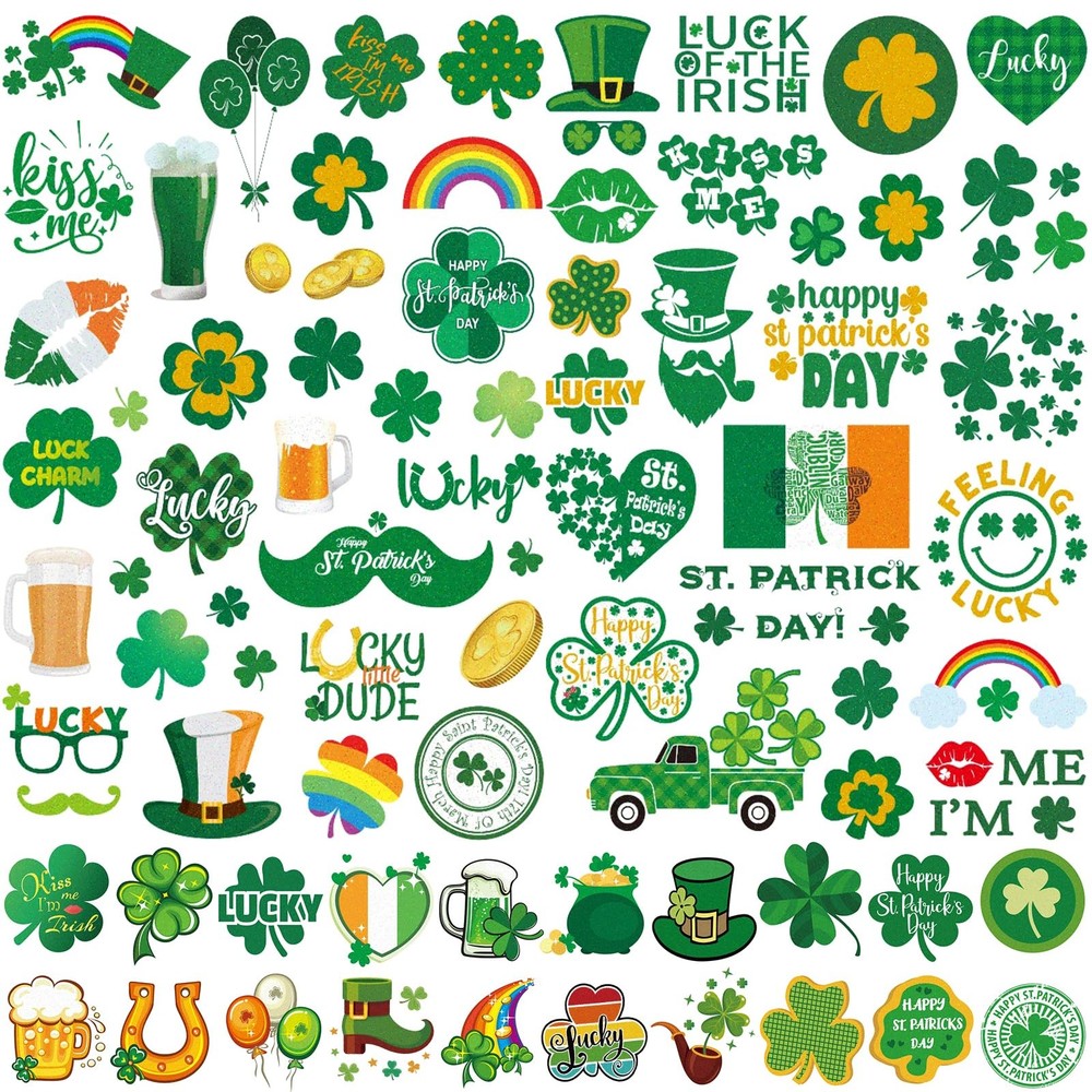 Glitter St Patricks Day Temporary Tattoos, 23 Sheets St Patricks Day accessor...