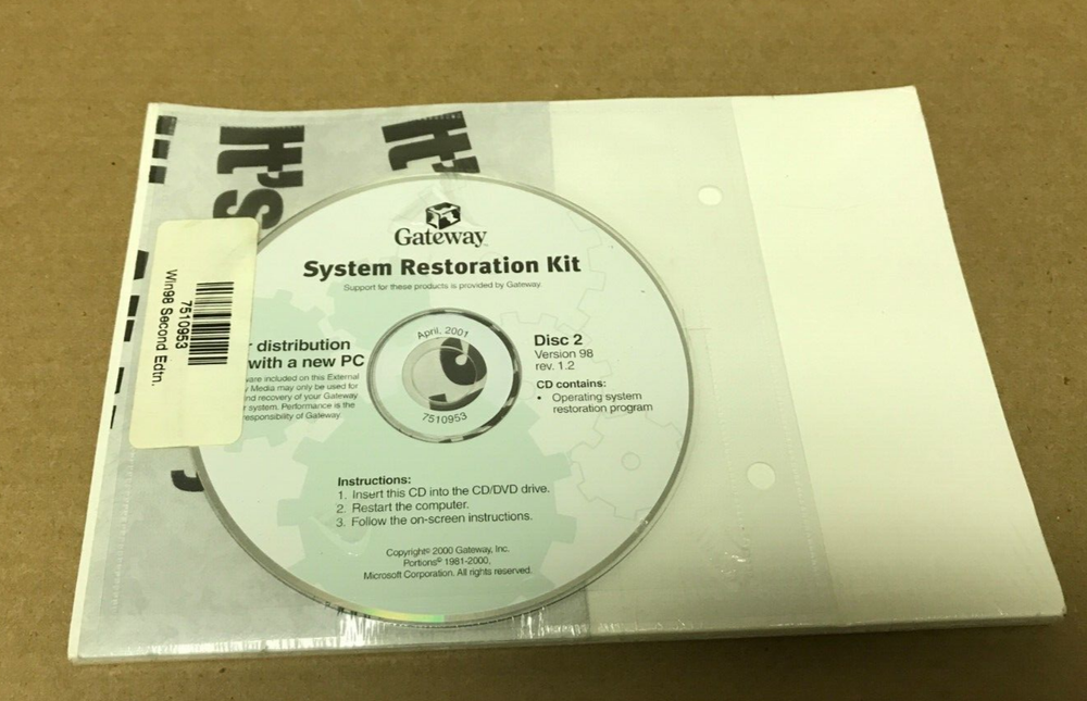 Gateway System Restoration Kit - Microsoft Windows 98 Second Edition SEALED