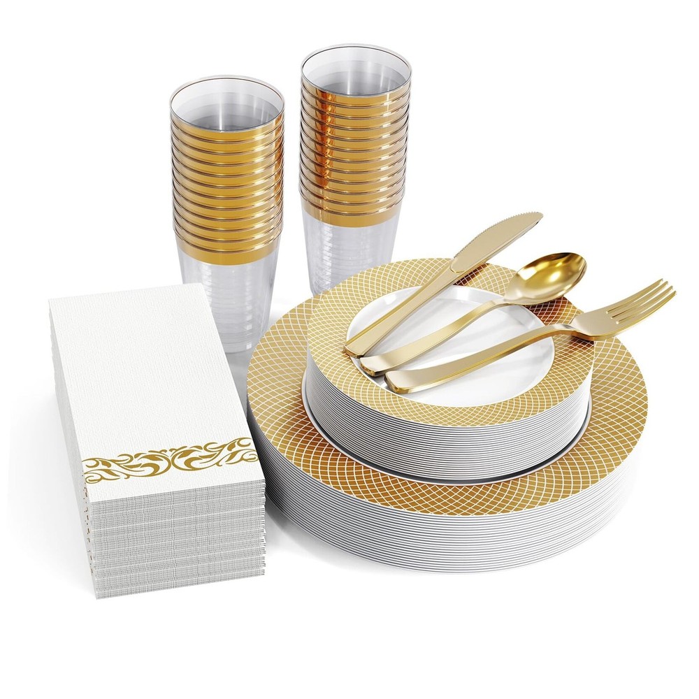 175 Count 175Pack Gold Dinnerware Set 10" Dinner Plates, 7" Dessert Plates