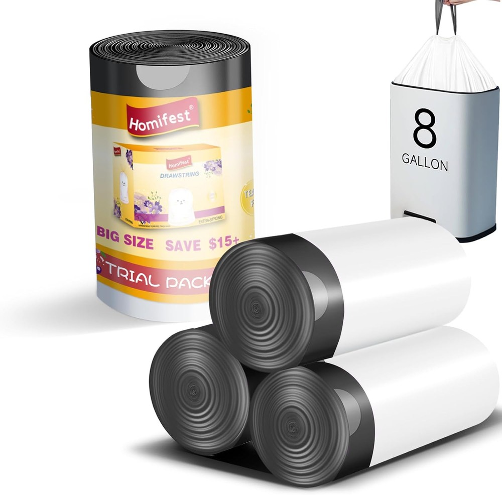 8 Gallon Drawstring Trash Bags,20 Count White 20 Pcs,