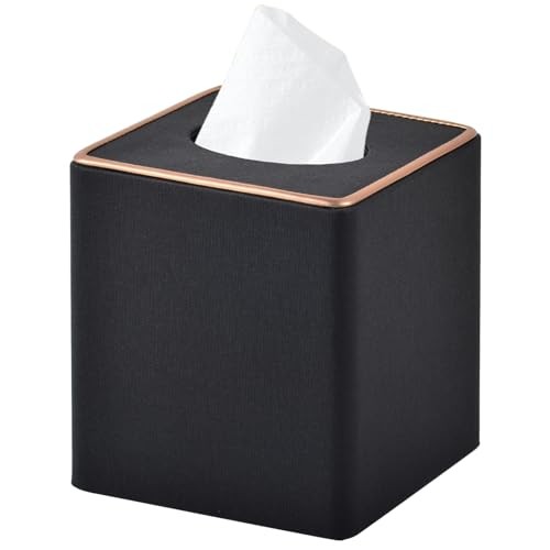 Linen Square Tissue Box Cover,Cube Tissue Box Black Linen Texture