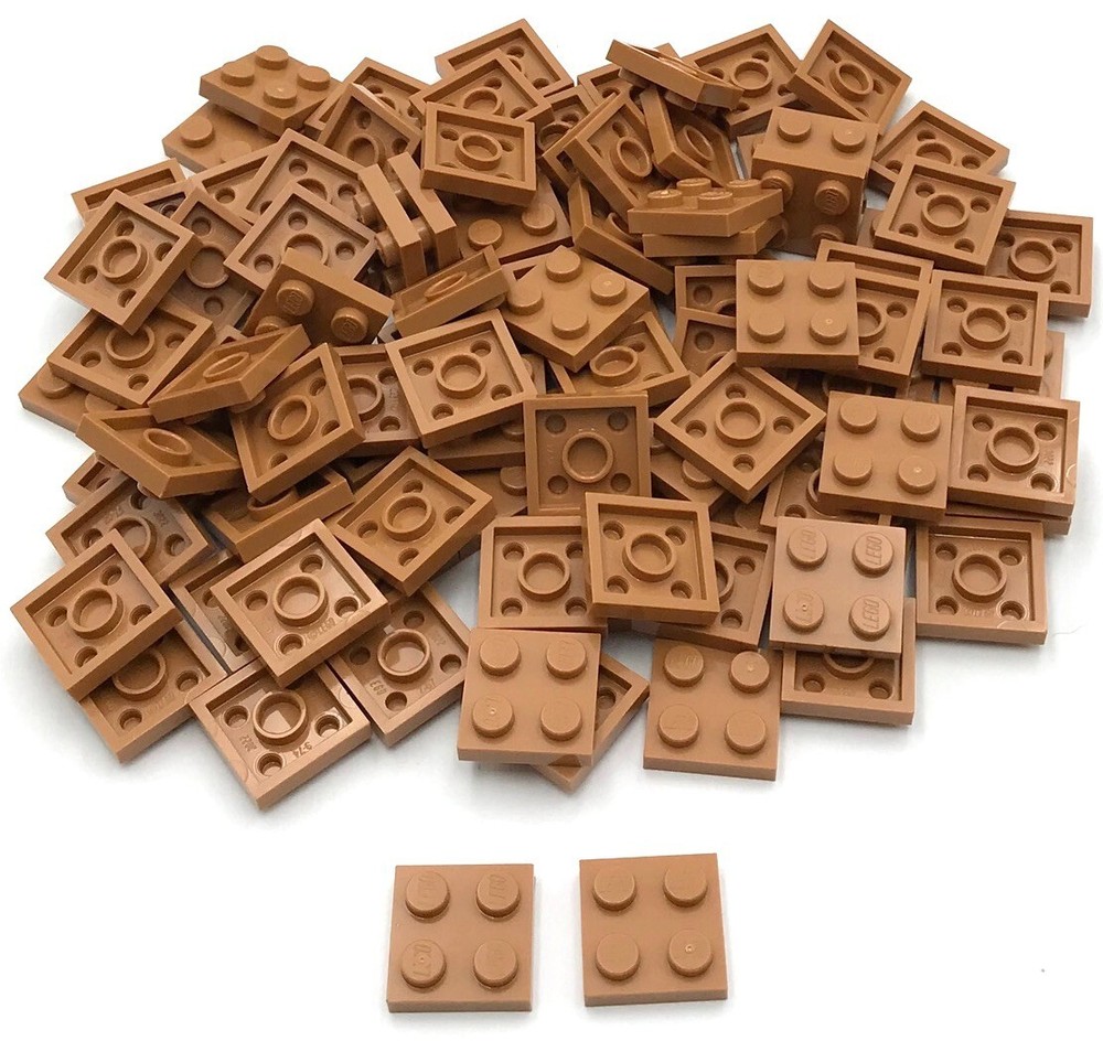 Lego 100 New Medium Nougat Plates 2 x 2 Stud Plates