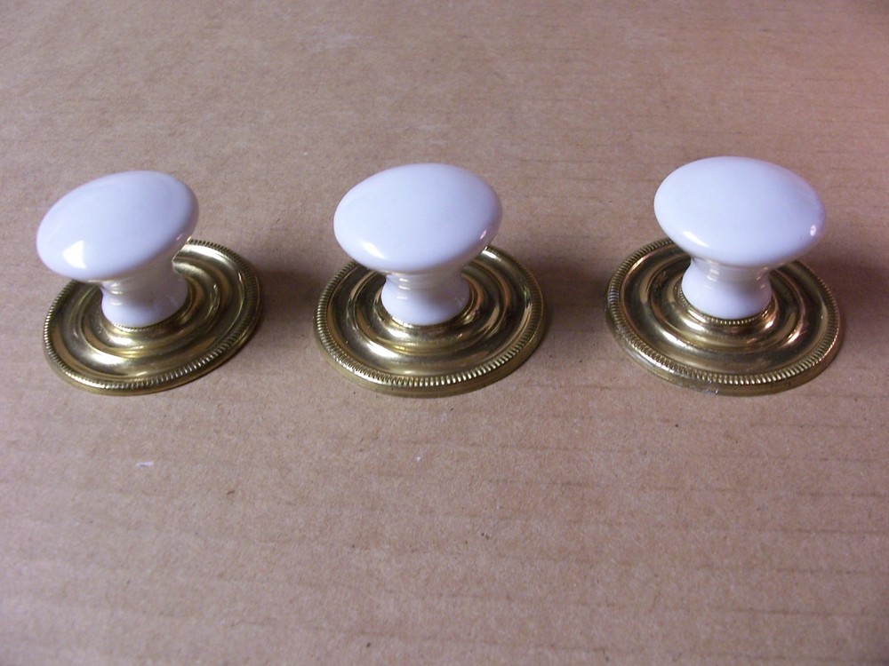 (3) CERAMIC DRAWER PULLS / KNOBS WITH BACK PLATES -- ORIGINAL SCREWS INCLUDED