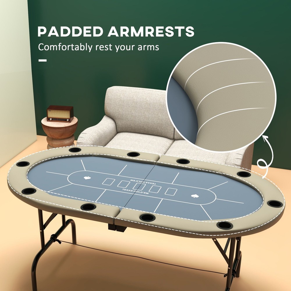 Foldable 70in Poker Table with 10 Cup Holders Blue Color