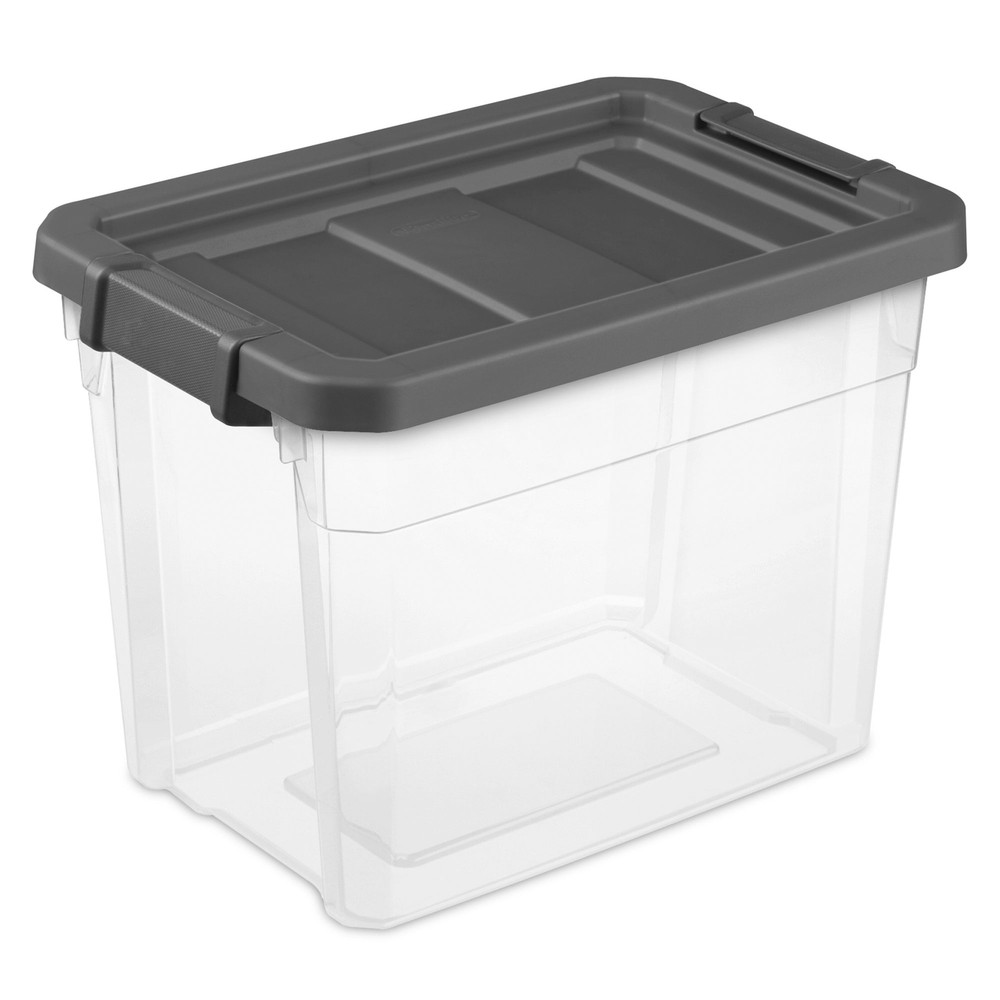 Sterilite 30 Qt Clear Plastic Stackable Storage Bin w/ Grey Latch Lid, 12 Pack