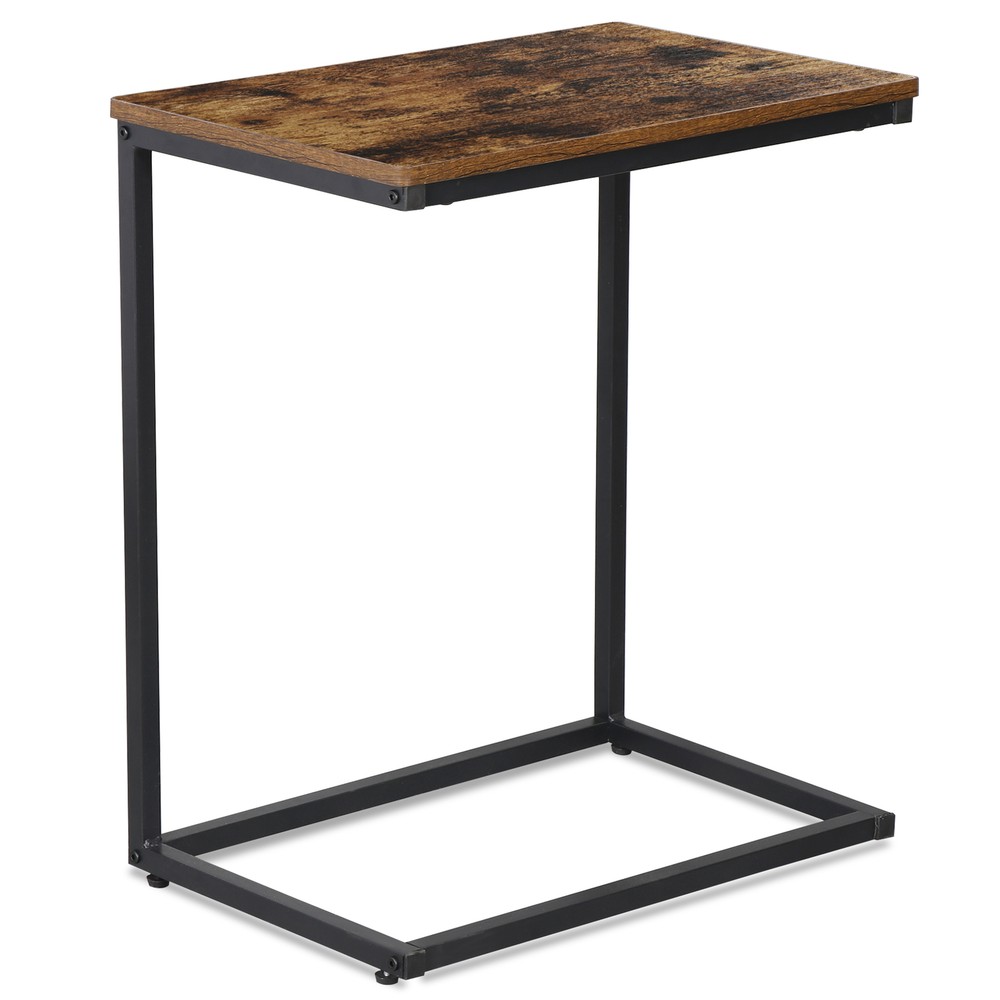C Shaped End Table Living Room Side Table for Couch Slide Under Rustic Brown