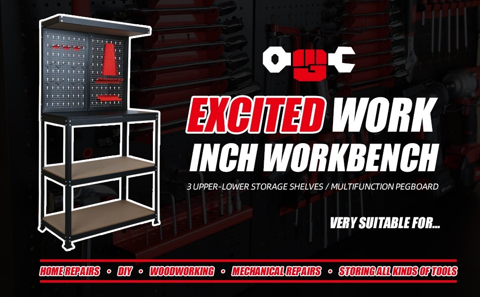 EXCITED WORK Work Bench,Hook Kit for Home Workshop Storage Tool and DIY Projects