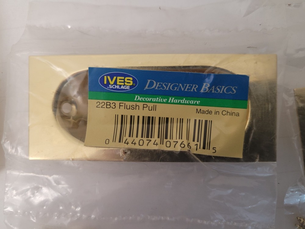 H. B. IVES Schlage 22B3 Flush Pull Solid Brass New for Sliding Door