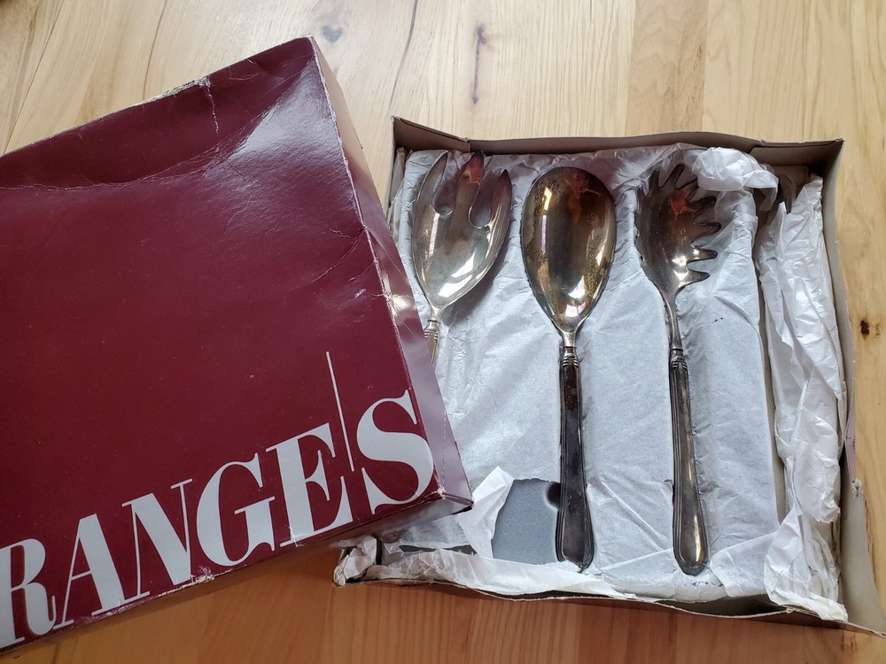 Vintage Pranges Silver Plate Serving Spoon Set 10 3/4" Salad Fork