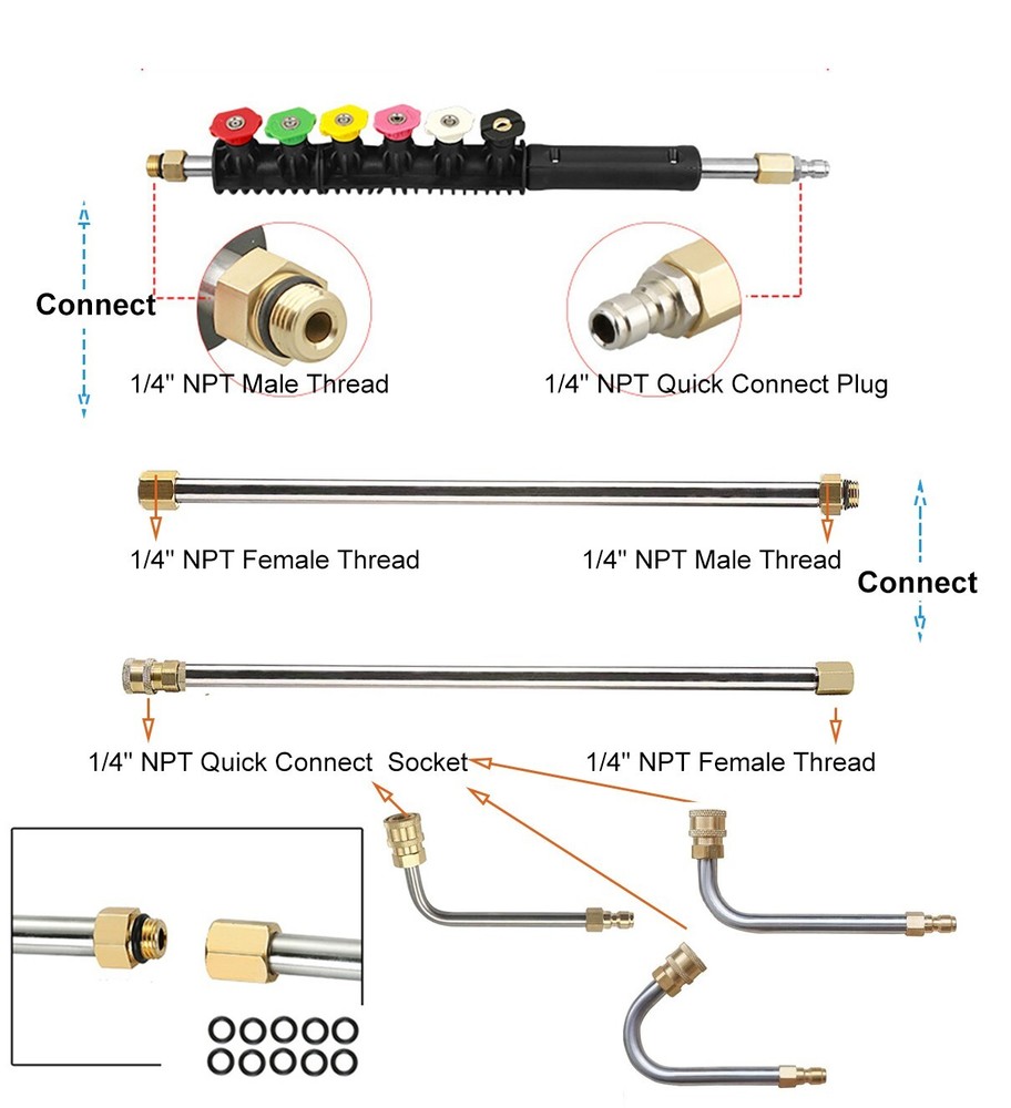 4000PSI High Pressure Washer Extension Wand Replace Lance Gutter Cleaner Nozzle