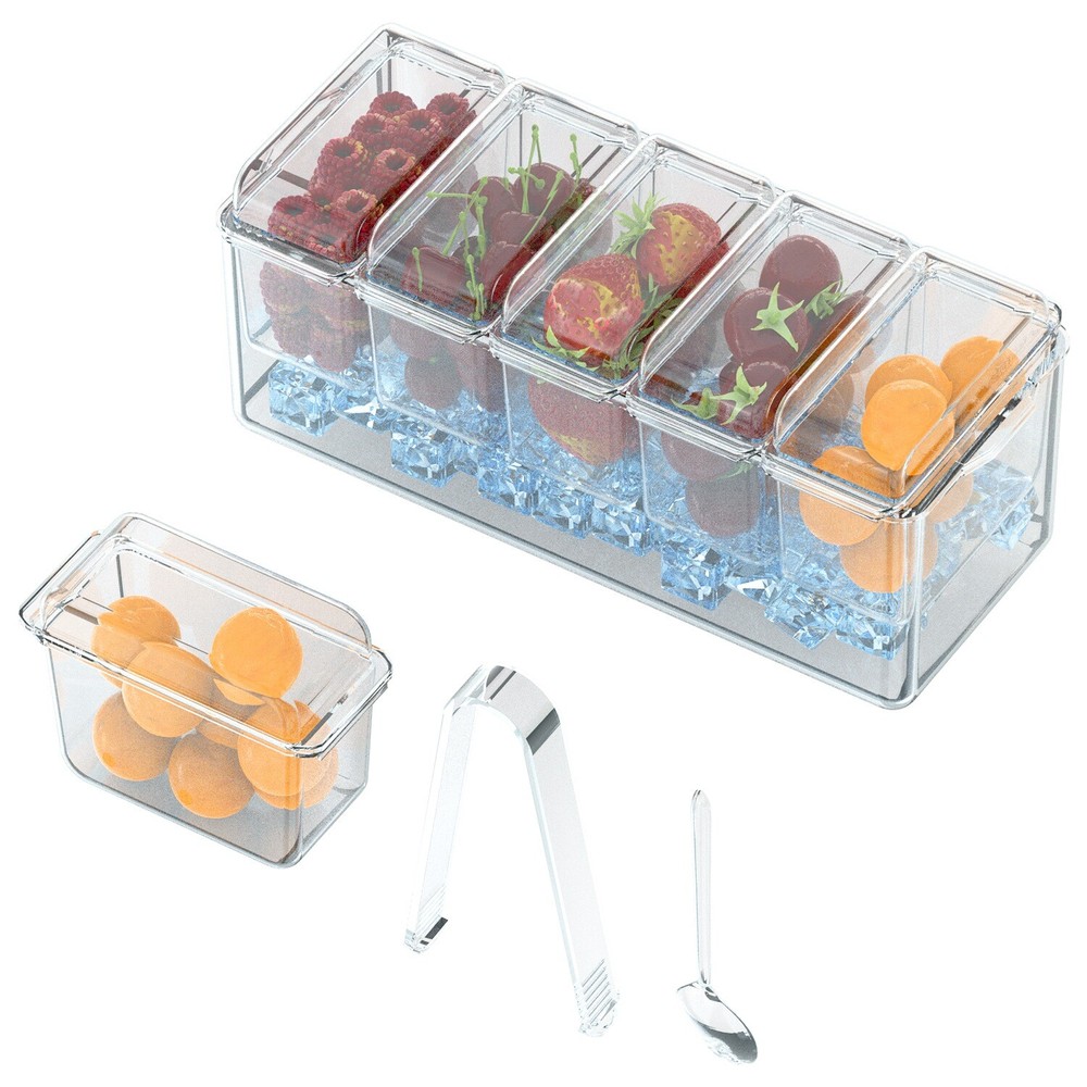 Ice Chilled Condiment Caddy, Condiment Server with Separate Lids Keep Fresh