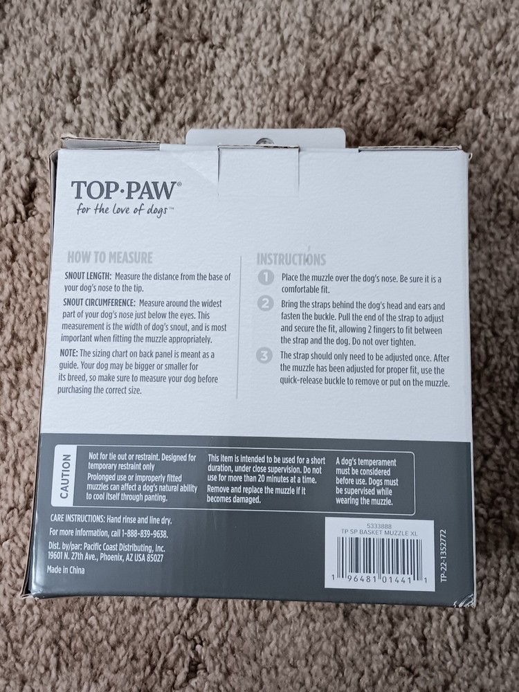 Top Paw Adjustable Basket Muzzle X-Large Dog
