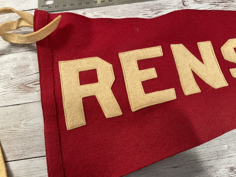 ORIGINAL EARLY RENSSELAER POLYTECHNIC UNIVERSITY WOOL PENNANT WITH LABEL