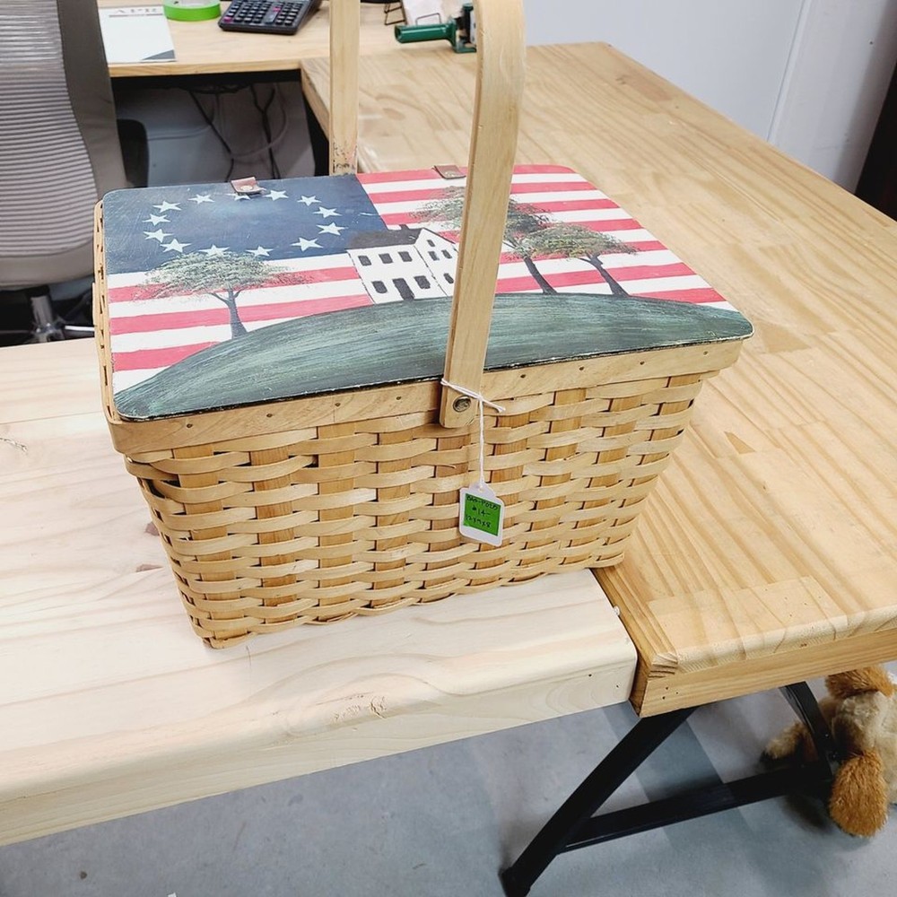 Hand Painted Woven Wood Basket PRE-OWNED
