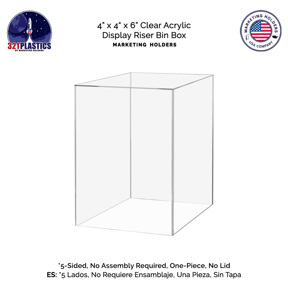 4" x 4" x 6" Retail Display Box or Dust Cover Rectangular Clear Acrylic
