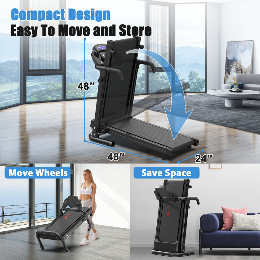 Foldable Treadmill with LED Display & Cup Holder, 0.5-7.5MPH Speed Range