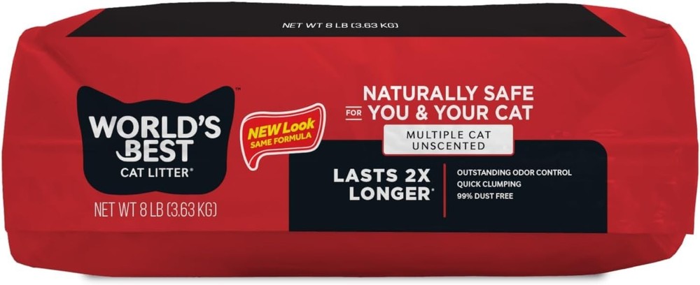 Multiple Cat Unscented, 8-Pounds - Natural Ingredients, Quick Clumping, Flushabl