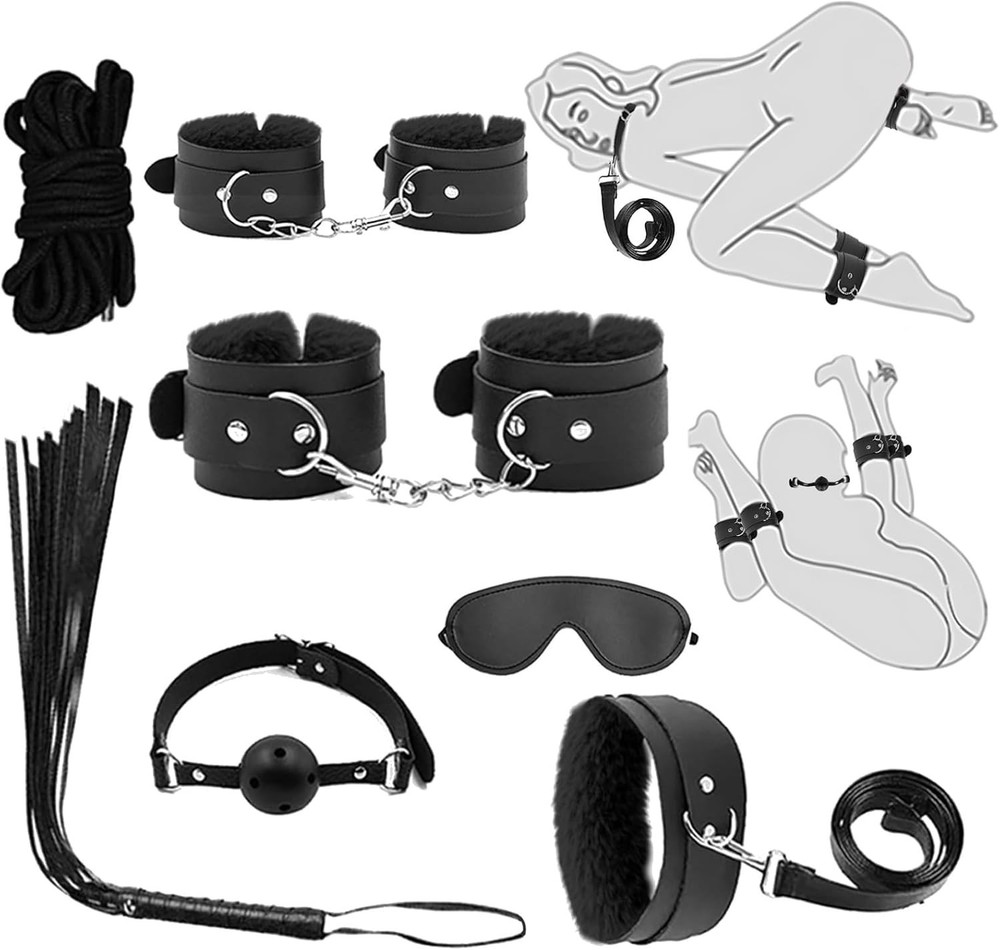7-Pc Beginner BDSM Kit: Adjustable Cuffs, Collar, Blindfold & More for Couples