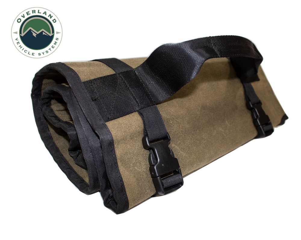 Overland Vehicle Systems Rolled Bag General Tools w Handle & Straps Waxed Canvas