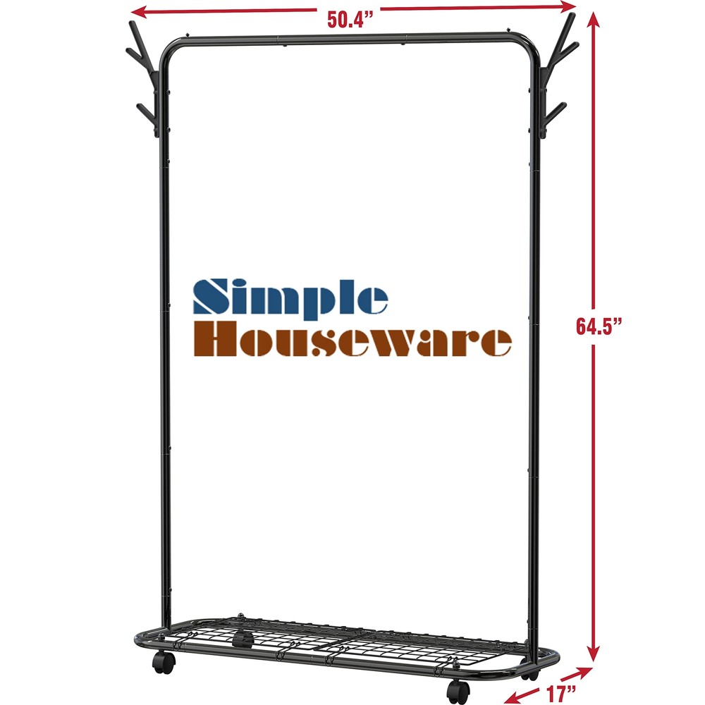 Re Industrial Style Garment Rack With Wheels And Hooks Black