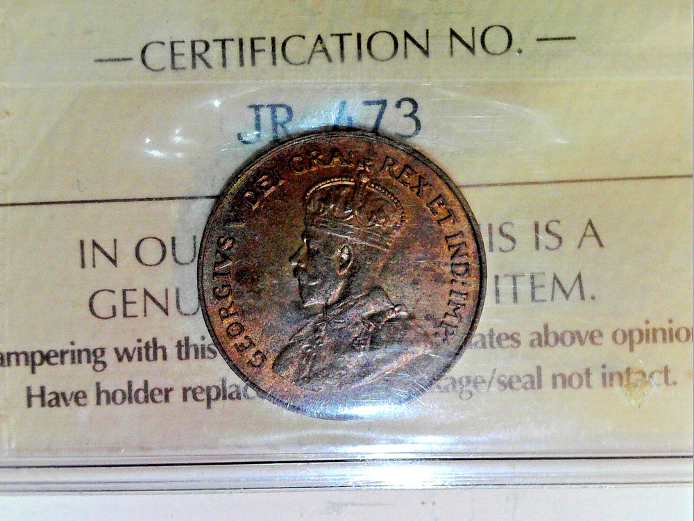 1922 Canada one cent coin. ICCS Certified.