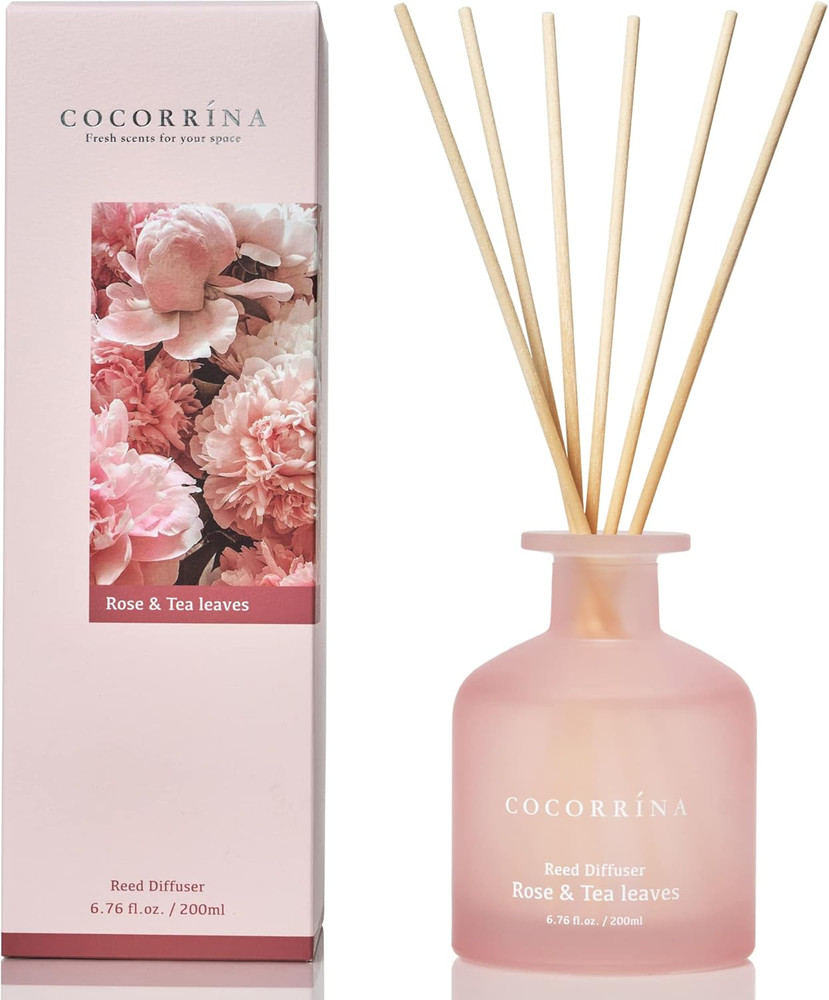 Reed Diffuser - Rose & Tea Leaves 6.76Oz Diffuser with Sticks Home Fragrance Ess