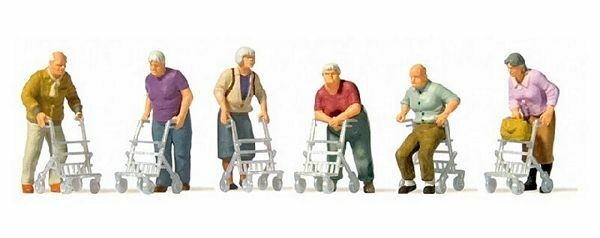 Preiser 10718 HO Scale Elderly People pkg(6) Includes Walkers