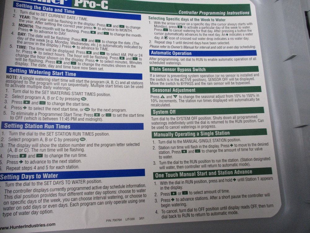 Hunter Pro-C Irrigation Sprinkler Controller Empty Box Transformer Smartport