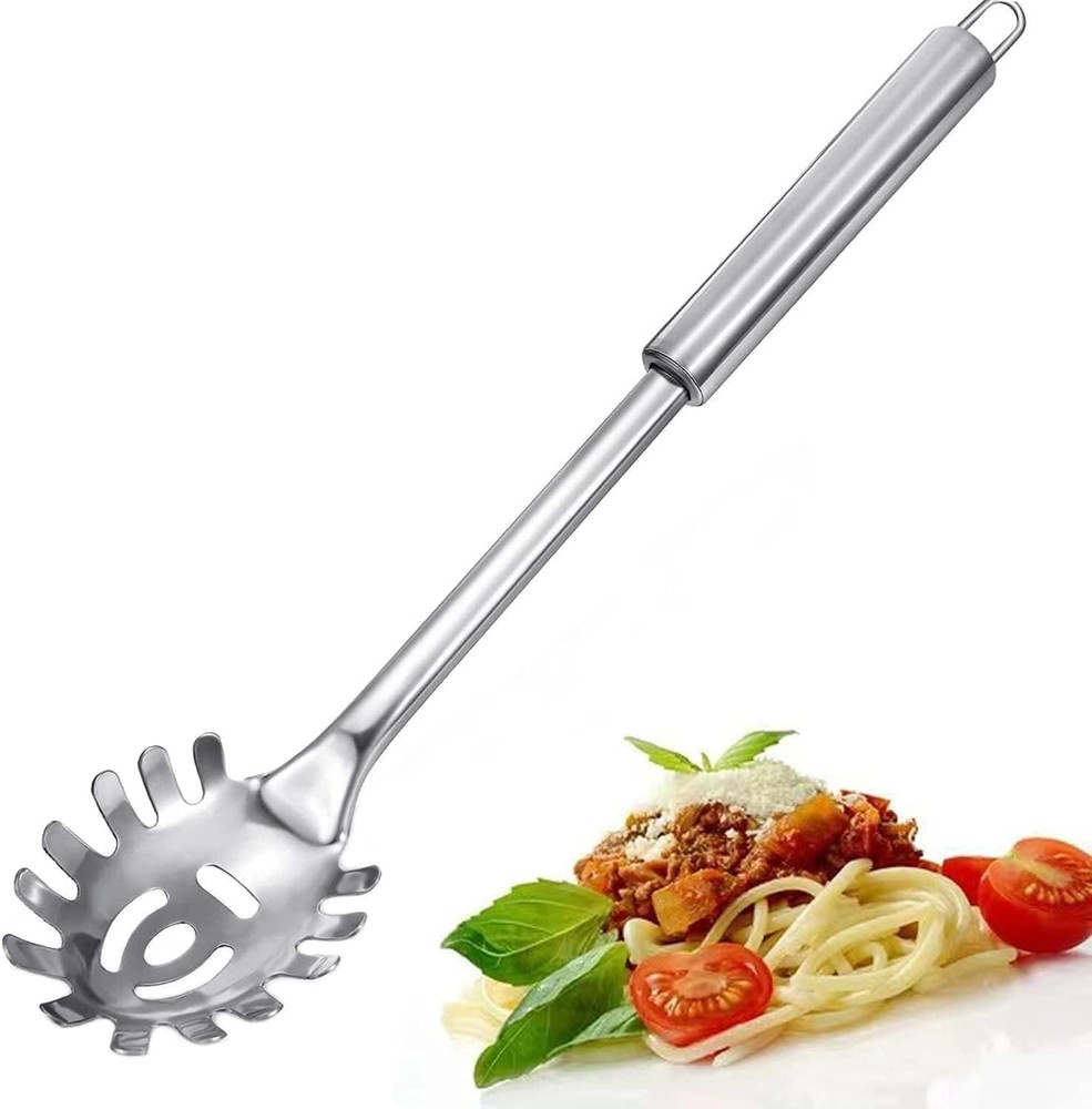 Pasta Fork, Spoon, Spaghetti Sever, Durable Stainless Steel Silver