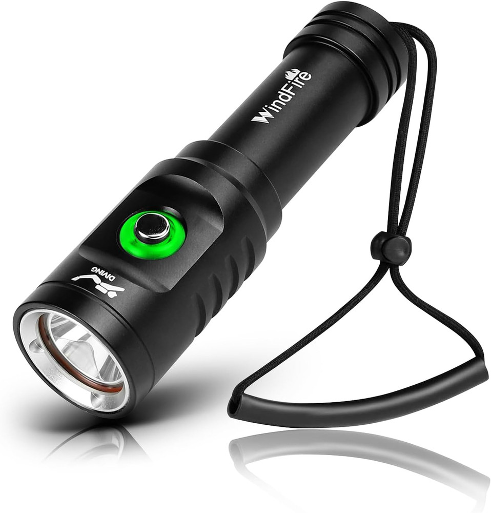 WINDFIRE Dive Light Scuba Diving Flashlight Dive Torch Rechargeable, 3 Modes Und