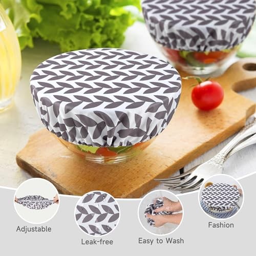 Elastic Reusable Bowl Covers for Bread Proofing, Fabric Cloth 3 Pack Grey Leaf