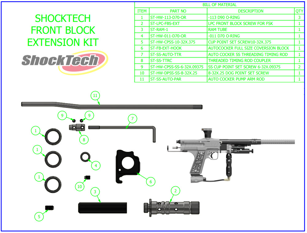 SHOCKTECH AUTOCOCKER FRONT BLOCK SFL EXTENSION KIT - BLACK