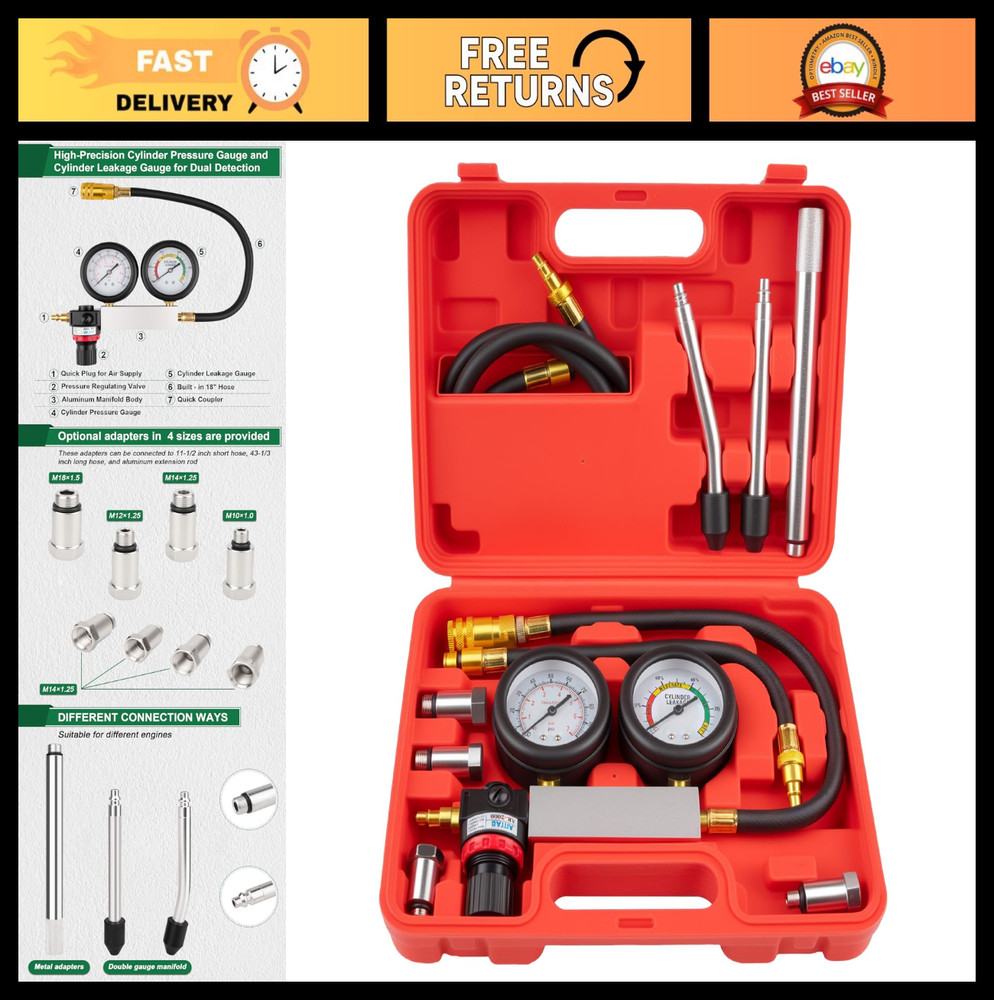 Automotive Cylinder Leak Down Tester Kit - Engine Compression & Leakage Test Too