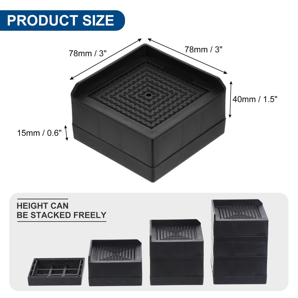 4Pcs Furniture Risers 1.5" Bed Risers Adjustable Desk Sofa Table Riser Black