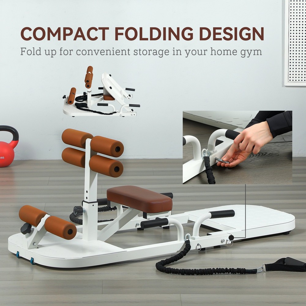 Sissy Squat Machine Hip Thrust Machine with Push Up Stand, White