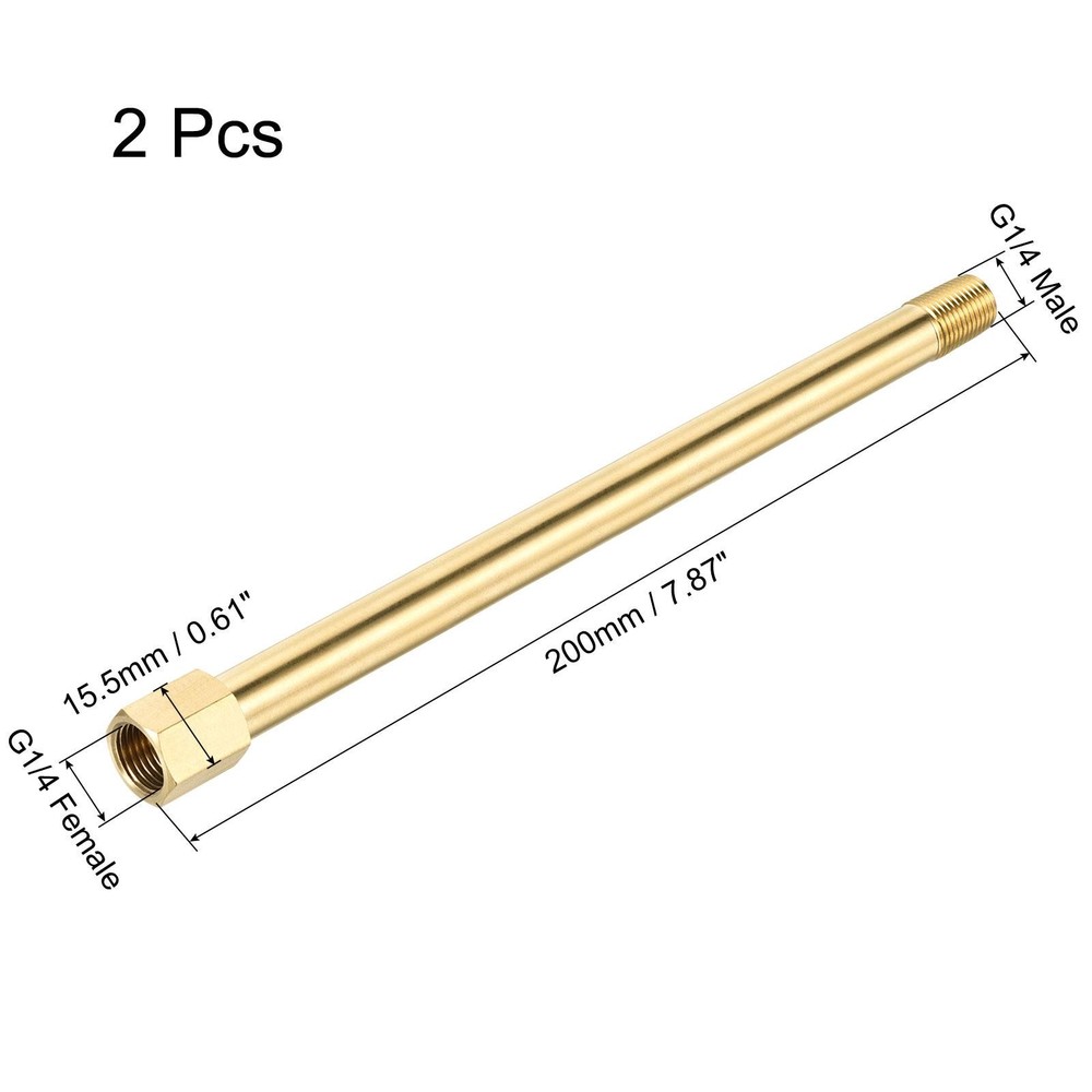 Brass Pipe Fitting G1/4 Adapter 200mm Extension Connector Hex Coupling 2 Pack