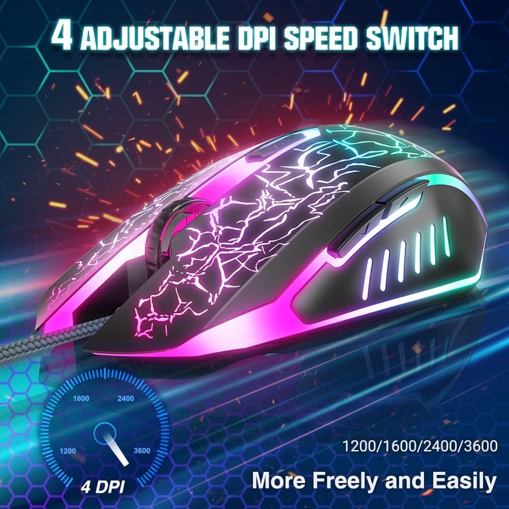 BENGOO Gaming Mouse Wired, Ergonomic Gamer Laptop PC Optical Computer black