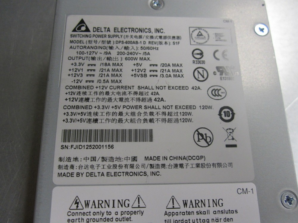 Delta Electronics DPS-600AB-1 Server Power Supply 600W DPS-600AB-1 D NEW