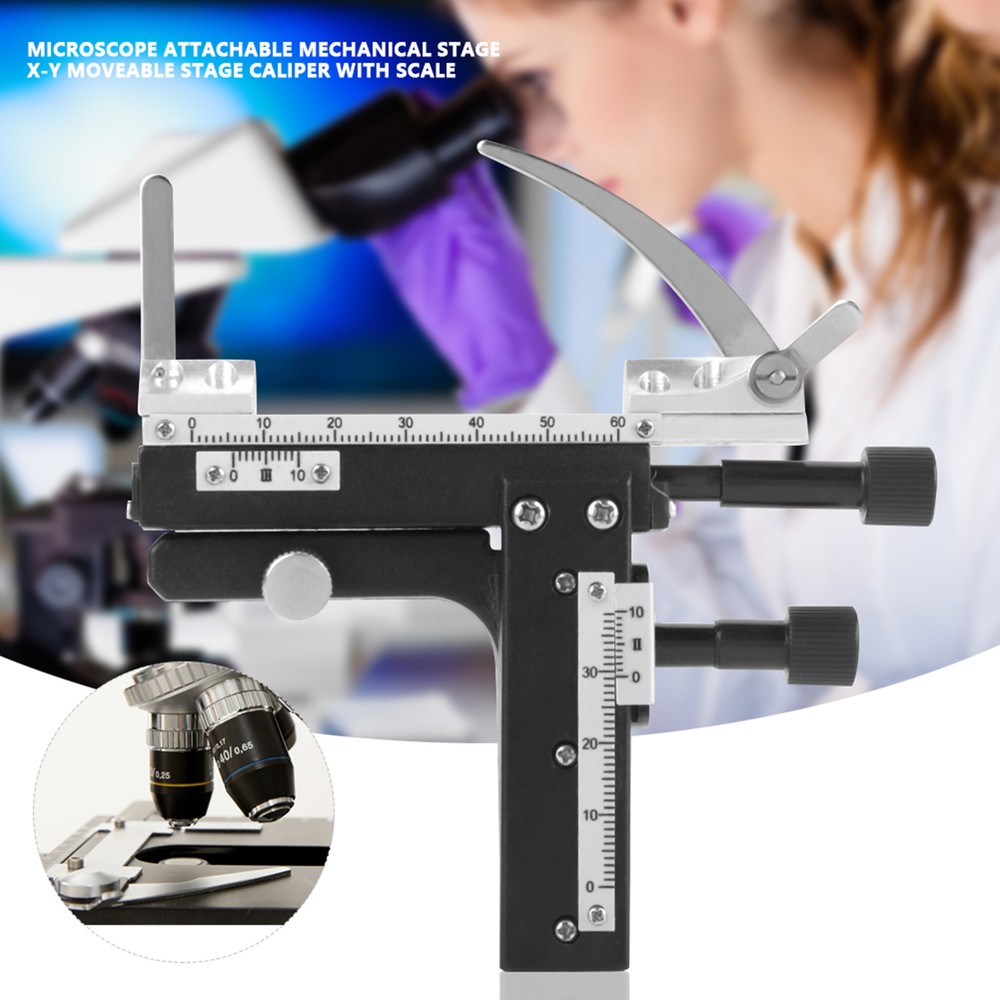 Microscope Attachable Mechanical Stage X-Y Moveable Stage Caliper With Scale♡