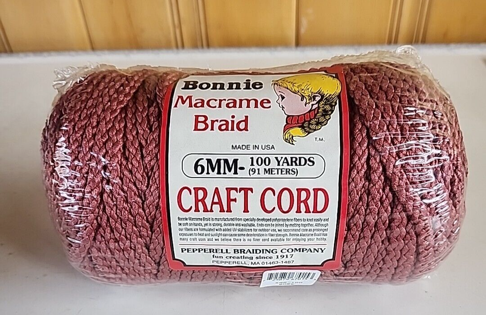 Bonnie Macrame Braid Craft Cord 6mm 100yards Rose Colored