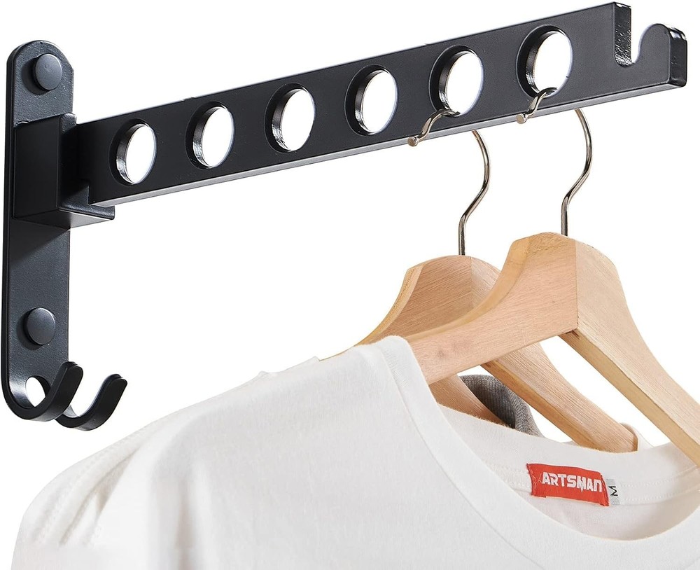 JOOM Retractable Folding Wall Mounted Clothes Hanger One pack, Matte Black