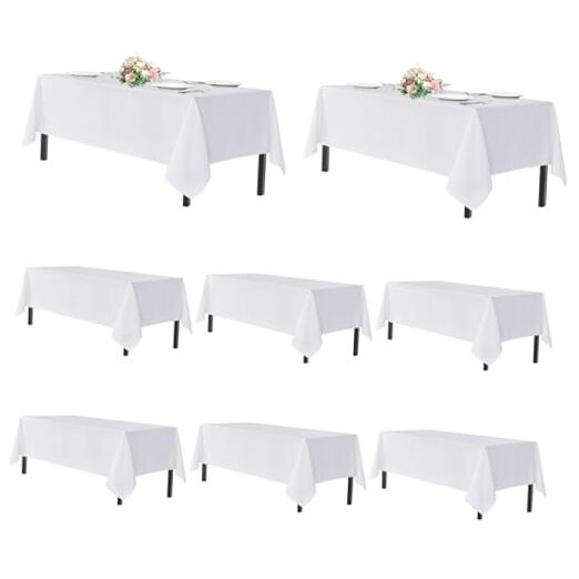 Table Cloths Rectangle, 8 Pack Tablecoths 8 Pack 54x108 Inch, Rectangle White