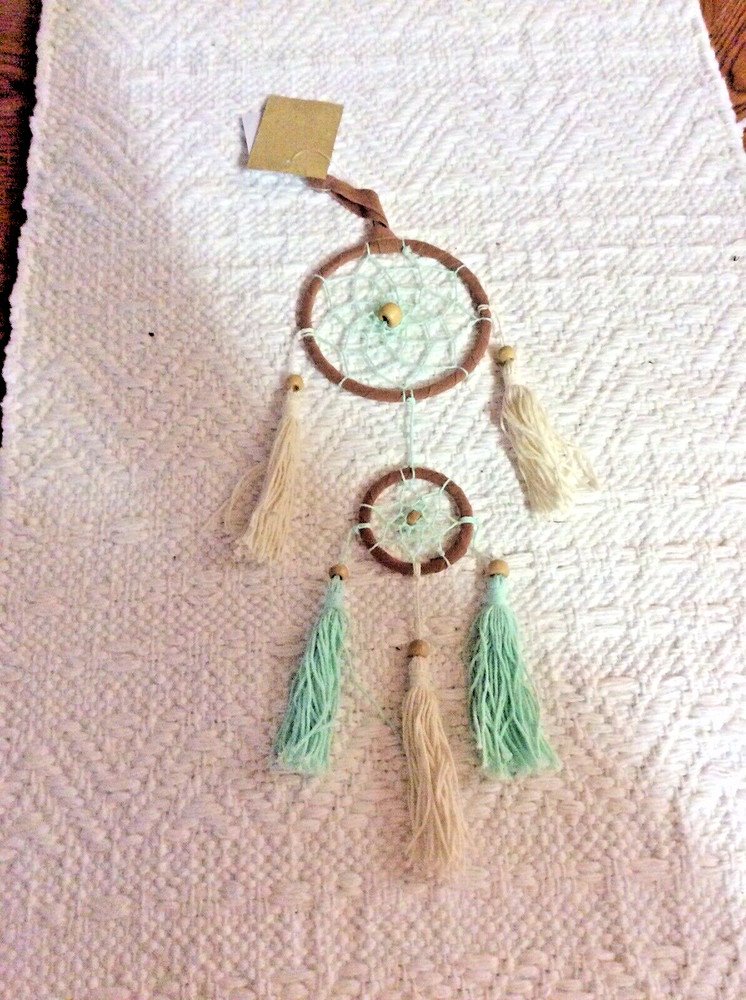 Dreamcatcher White & Green  With Beads 14”